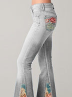 Trendy Flared Jeans Dames met Bloemenprint - Comfortabele Katoenmix 5