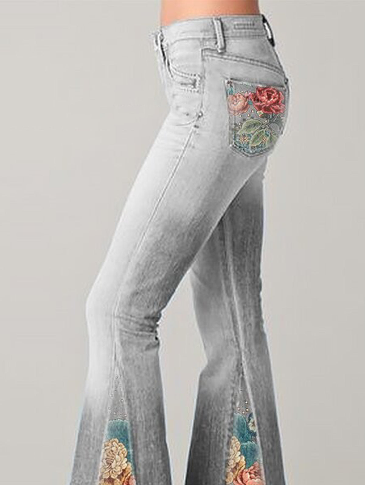 Trendy Flared Jeans Dames met Bloemenprint - Comfortabele Katoenmix 5