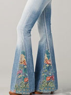 Trendy Flared Jeans Dames met Bloemenprint - Comfortabele Katoenmix 6