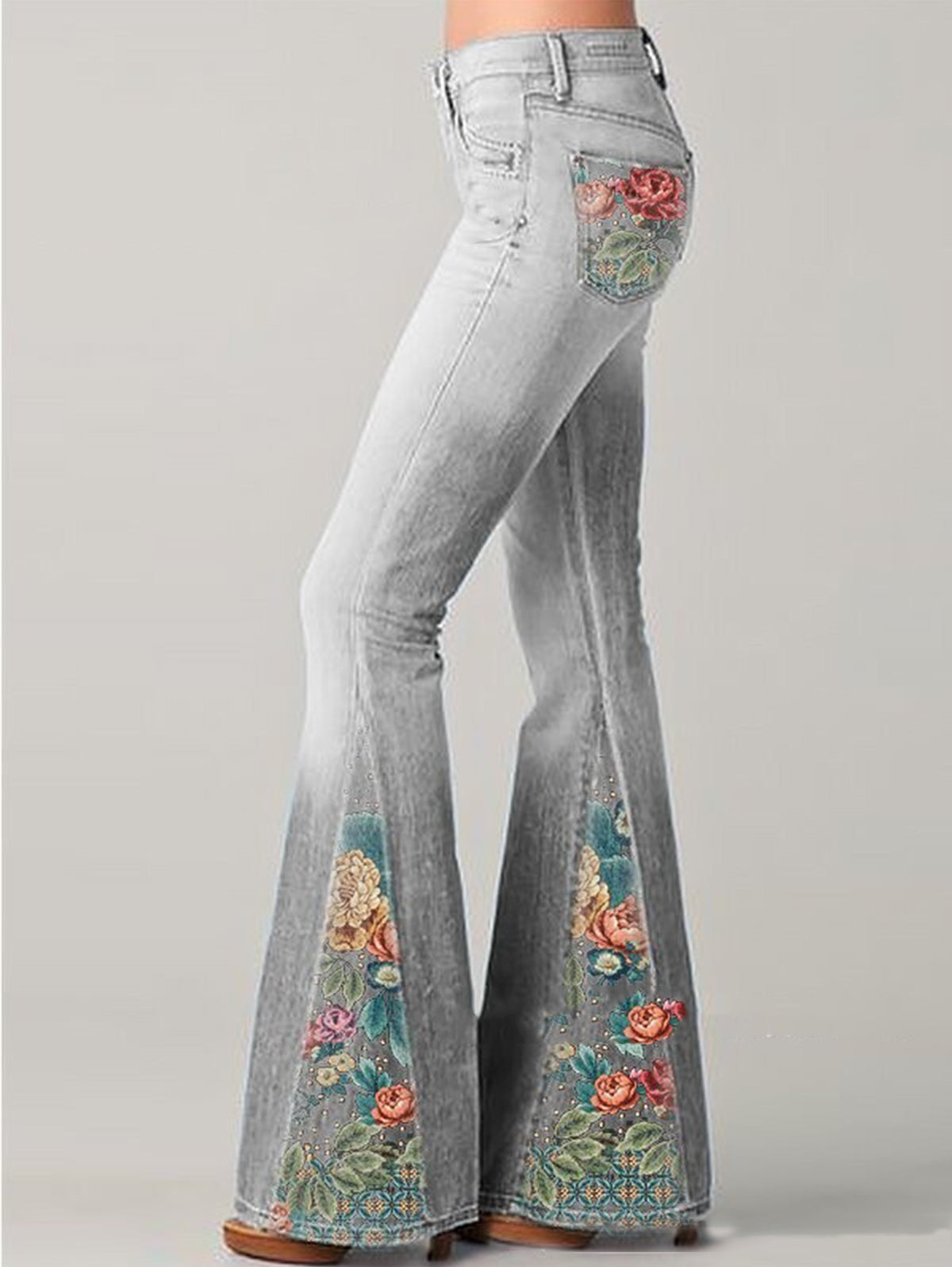 Trendy Flared Jeans Dames met Bloemenprint - Comfortabele Katoenmix 7