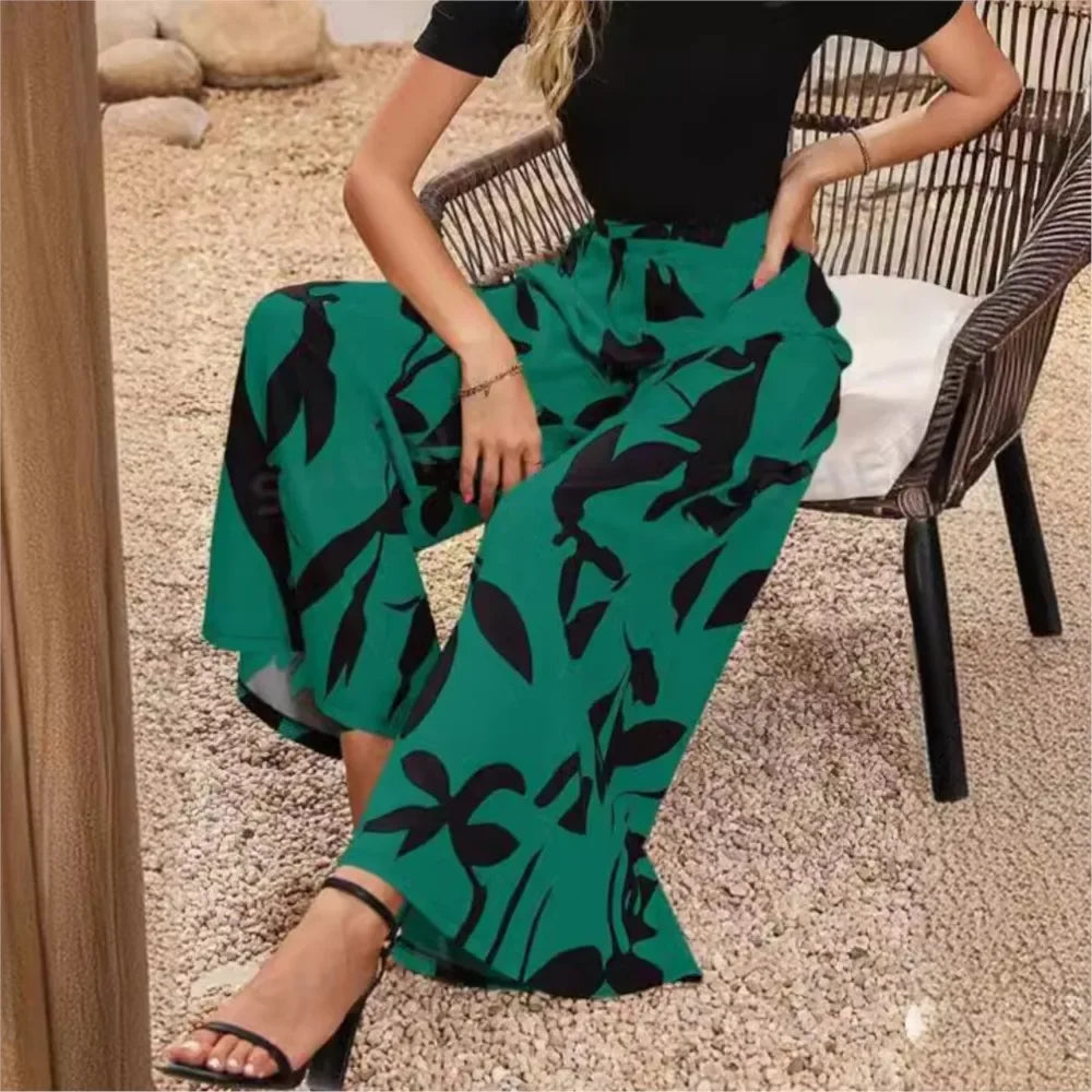 Trendy Geprinte Broek Dames met Wijde Pasvorm - Zwart/Wit 4