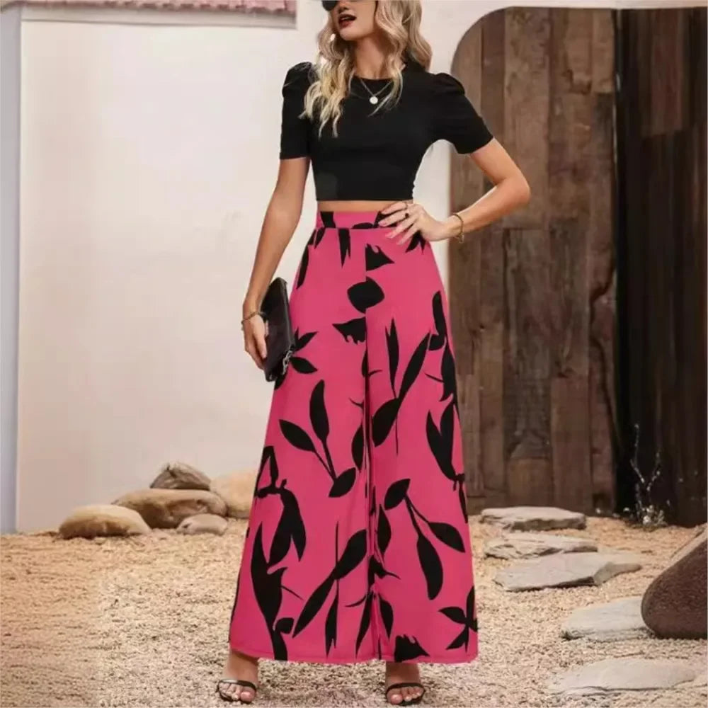 Trendy Geprinte Broek Dames met Wijde Pasvorm - Zwart/Wit 5