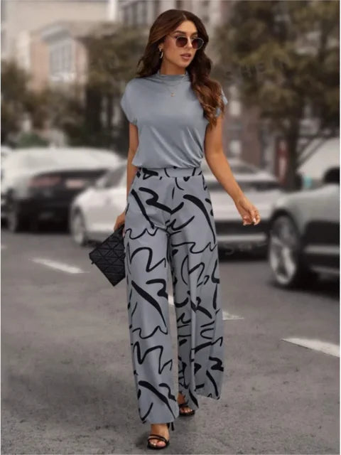 Trendy Geprinte Broek Dames met Wijde Pasvorm - Zwart/Wit 6