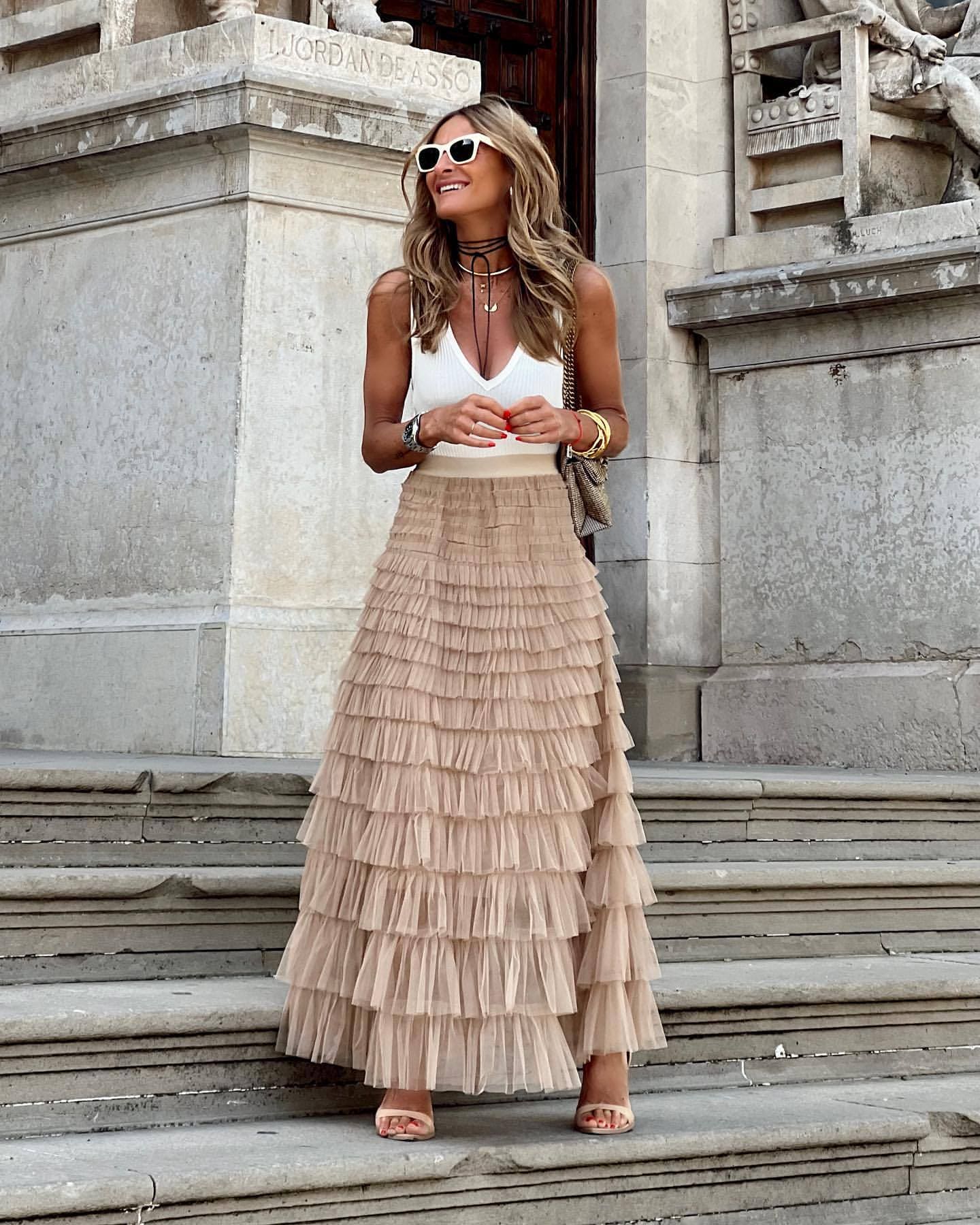 Tule Maxi Rok met Elastische Tailleband 0