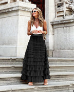 Tule Maxi Rok met Elastische Tailleband 1