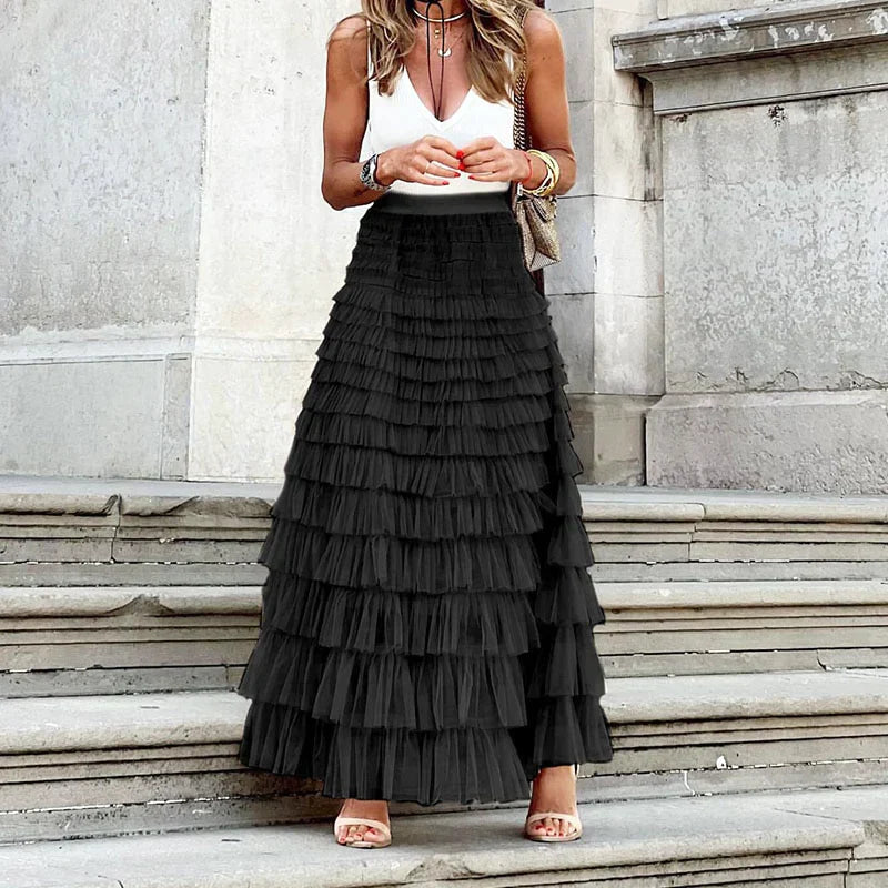 Tule Maxi Rok met Elastische Tailleband 3