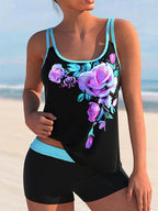 Twee-delige Tankini Badpak voor Dames met Bloemenprint – Comfortabele Pasvorm 0