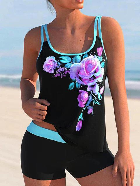 Twee-delige Tankini Badpak voor Dames met Bloemenprint – Comfortabele Pasvorm 0