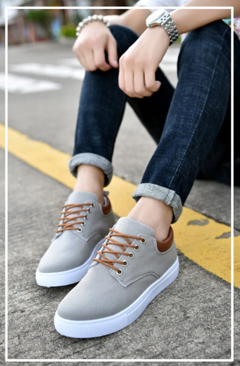 Sneakers Canvas Heren Wit Platte Zool Comfort Dagelijks