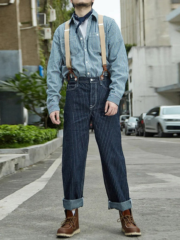 Unisex Denim Overalls Katoen Gestreept 0