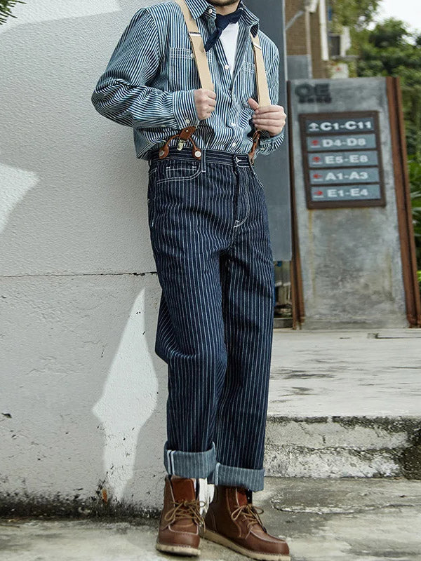 Unisex Denim Overalls Katoen Gestreept 1