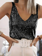 V-Hals Glitter Pailletten Top 1