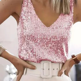 V-Hals Glitter Pailletten Top 4