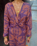 V-hals midi-jurk met gedraaide voorkant - cocktailjurk met lange mouwen en paisleyprint voor dames 10