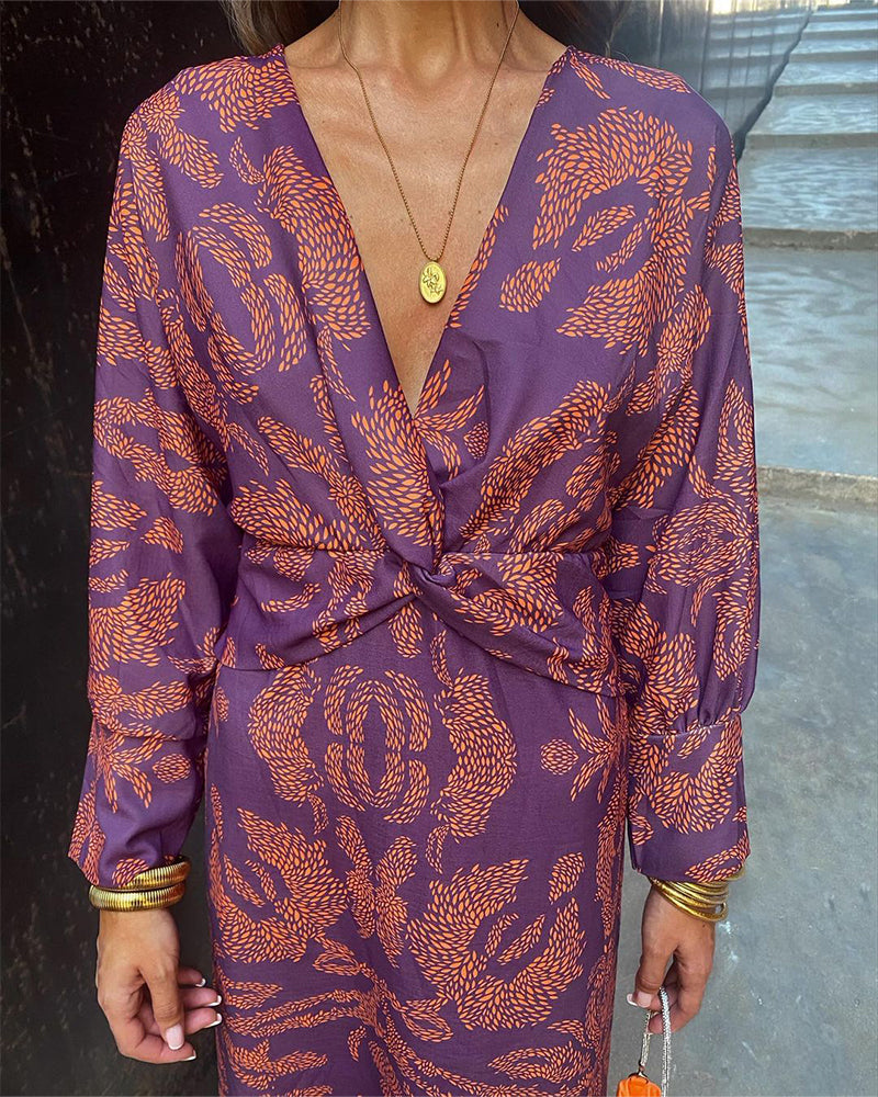 V-hals midi-jurk met gedraaide voorkant - cocktailjurk met lange mouwen en paisleyprint voor dames 10