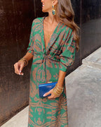 V-hals midi-jurk met gedraaide voorkant - cocktailjurk met lange mouwen en paisleyprint voor dames 5