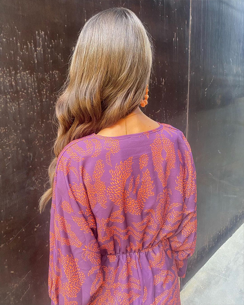 V-hals midi-jurk met gedraaide voorkant - cocktailjurk met lange mouwen en paisleyprint voor dames 6