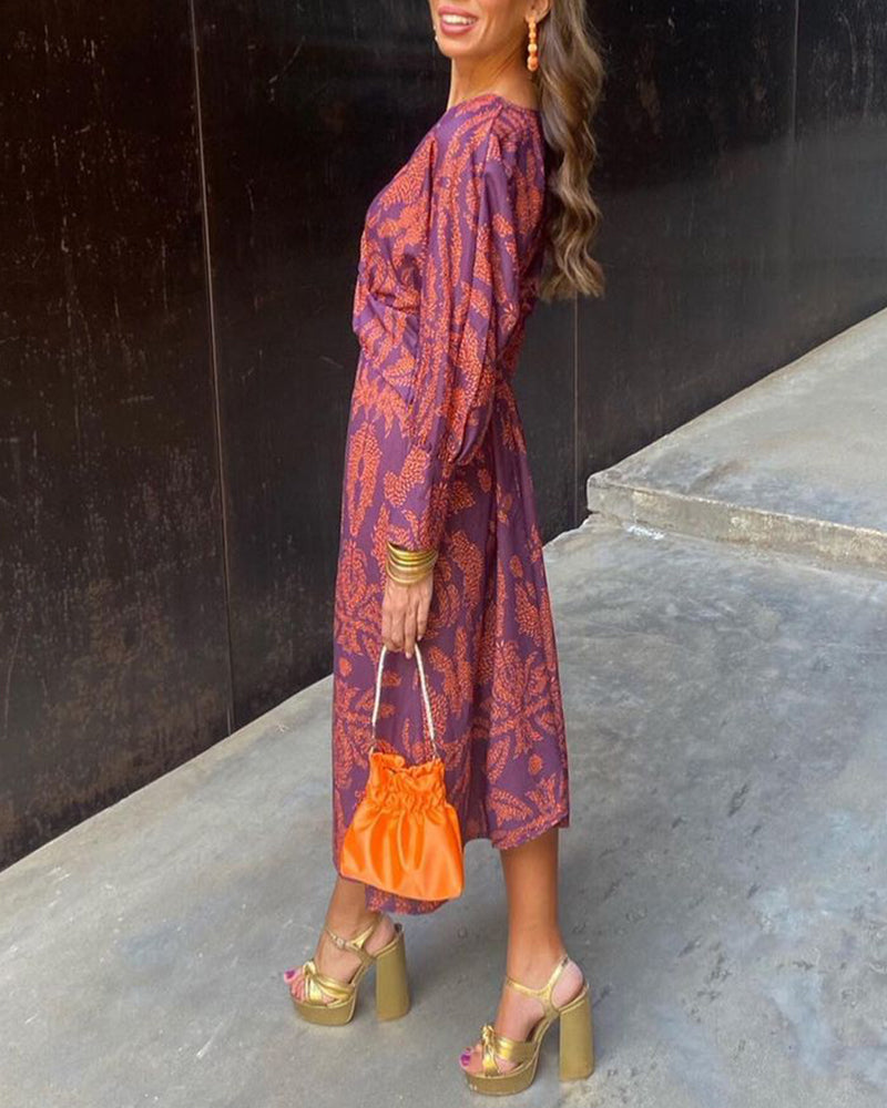 V-hals midi-jurk met gedraaide voorkant - cocktailjurk met lange mouwen en paisleyprint voor dames 7