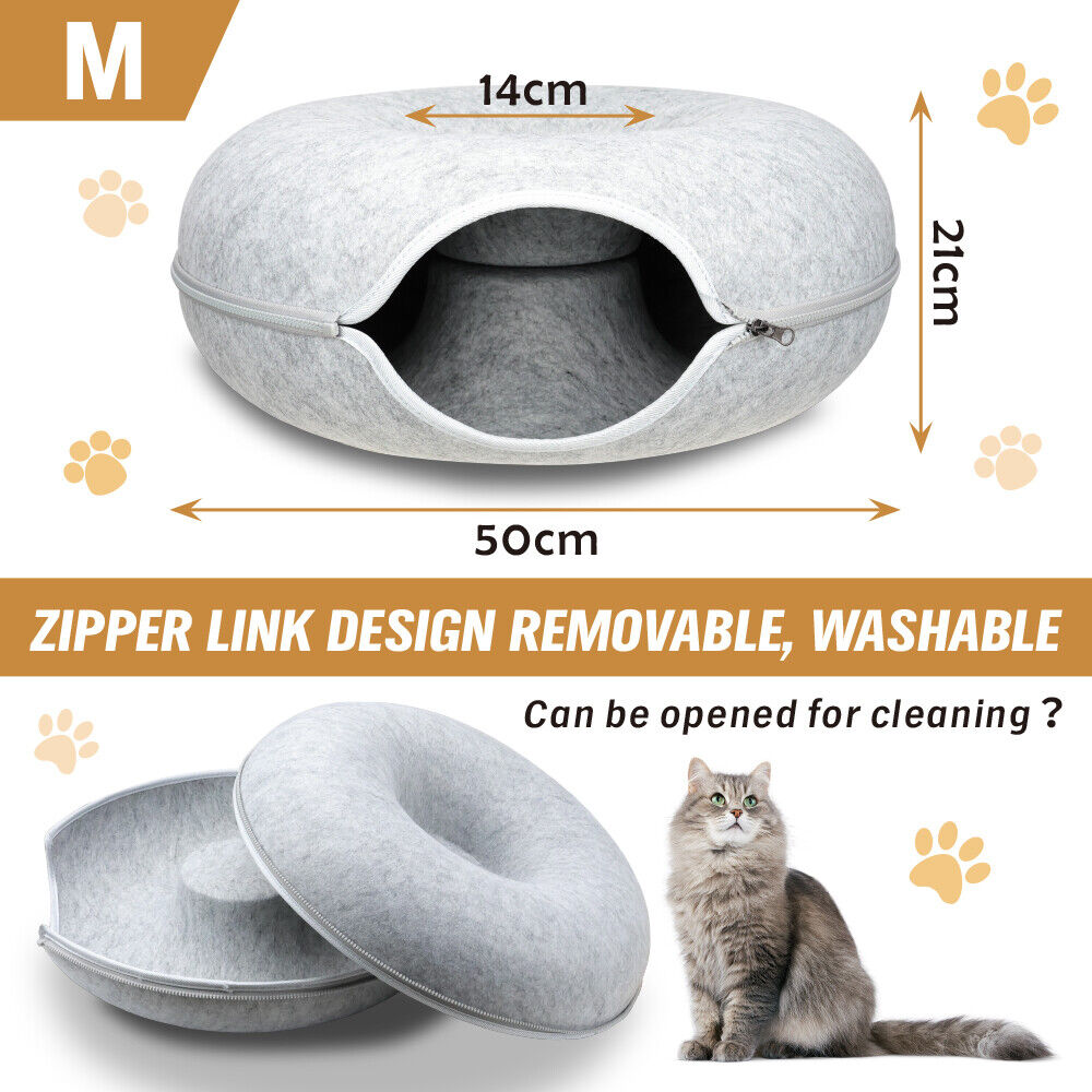 Lichtgrijze Katten Tunnelbed – Interactieve Donutgrot voor Katten en Kleine Huisdieren