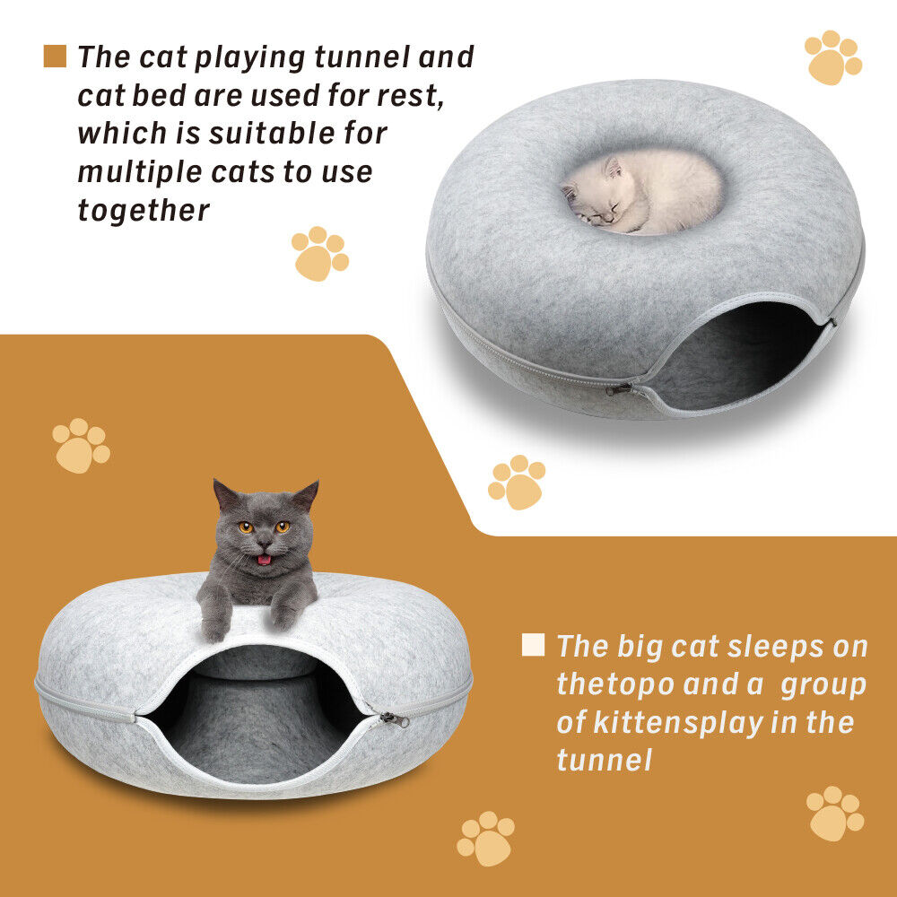 Lichtgrijze Katten Tunnelbed – Interactieve Donutgrot voor Katten en Kleine Huisdieren