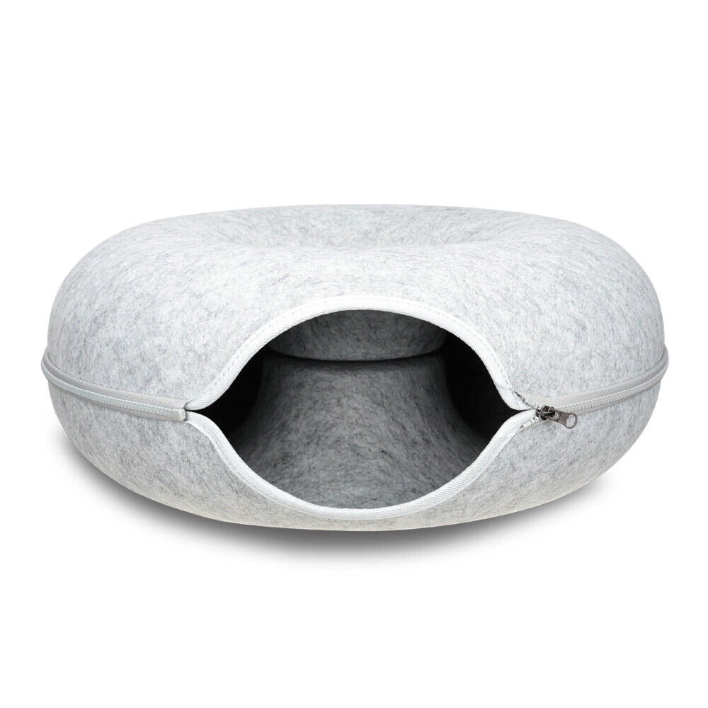 Lichtgrijze Katten Tunnelbed – Interactieve Donutgrot voor Katten en Kleine Huisdieren