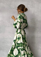 Clara – groene, lange mouwen maxidress met v-hals
