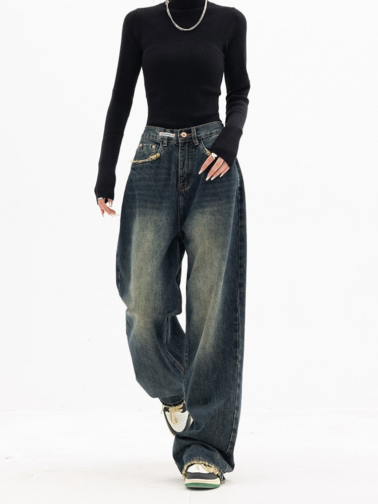Vintage Baggy Jeans Dames Hoge Taille Wijde Pijpen Blauw 2