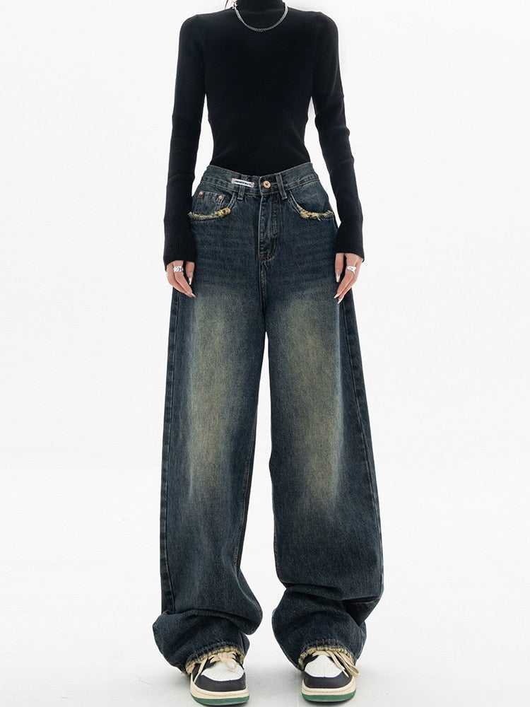 Vintage Baggy Jeans Dames Hoge Taille Wijde Pijpen Blauw 3