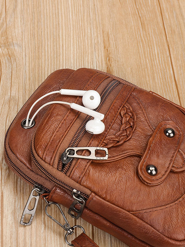 Vintage Schoudertas Dames van Gewassen PU Leer met Studs 8