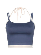 Vintage blauw contrastkleurig nep tweedelig camisole 3
