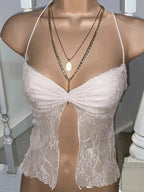 Vintage kanten geplooide cami-top met split 0