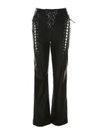 Vintage zwarte PU-leren broek met uitsparingen 6