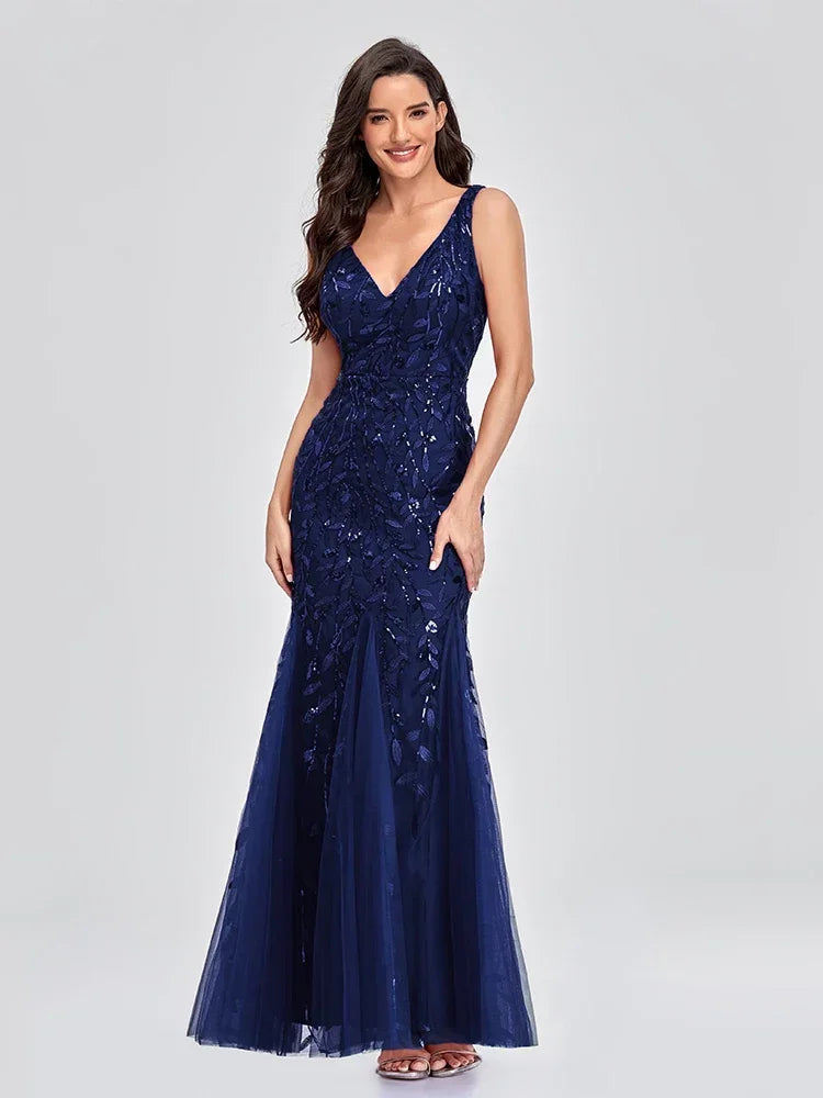 Vrouwen Avondjurk Chiffon met Pailletten Lange Mouwloos 0
