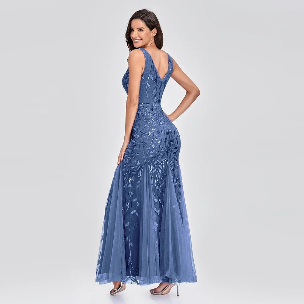 Vrouwen Avondjurk Chiffon met Pailletten Lange Mouwloos 2