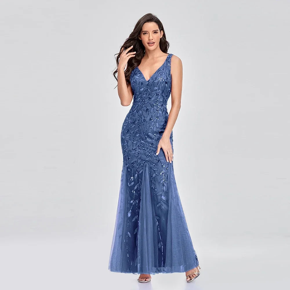 Vrouwen Avondjurk Chiffon met Pailletten Lange Mouwloos 3