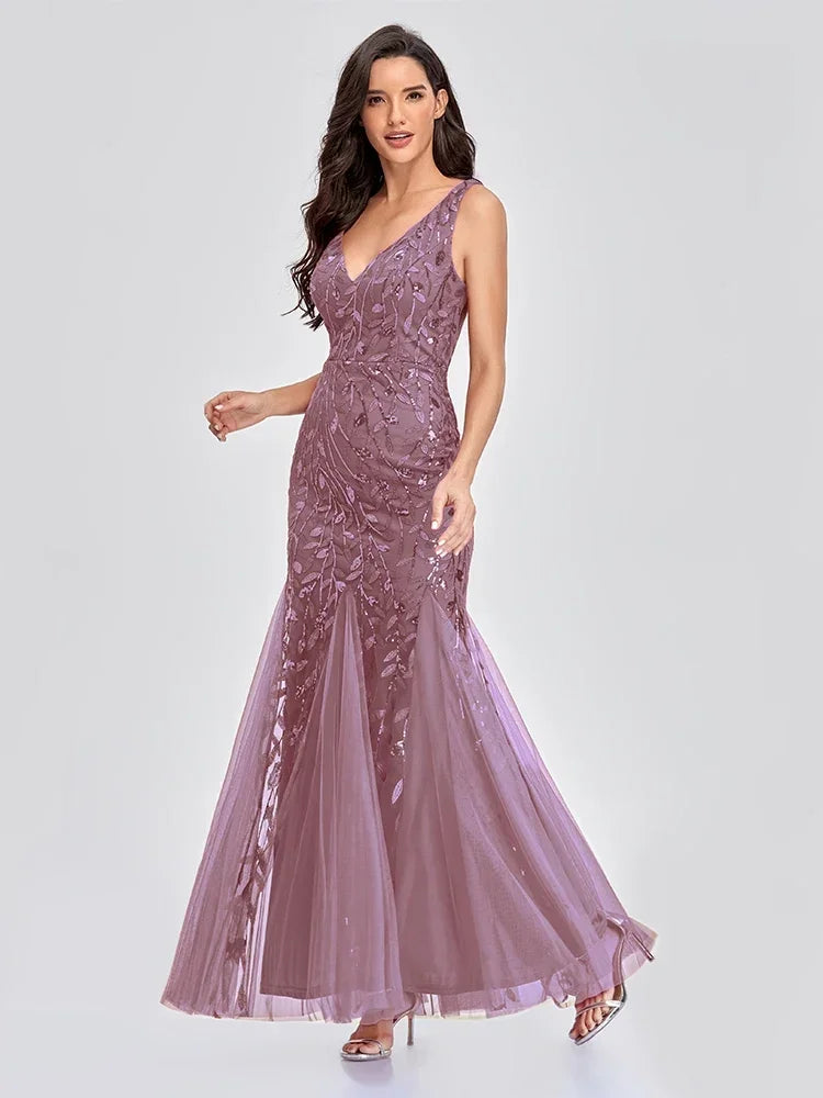 Vrouwen Avondjurk Chiffon met Pailletten Lange Mouwloos 4