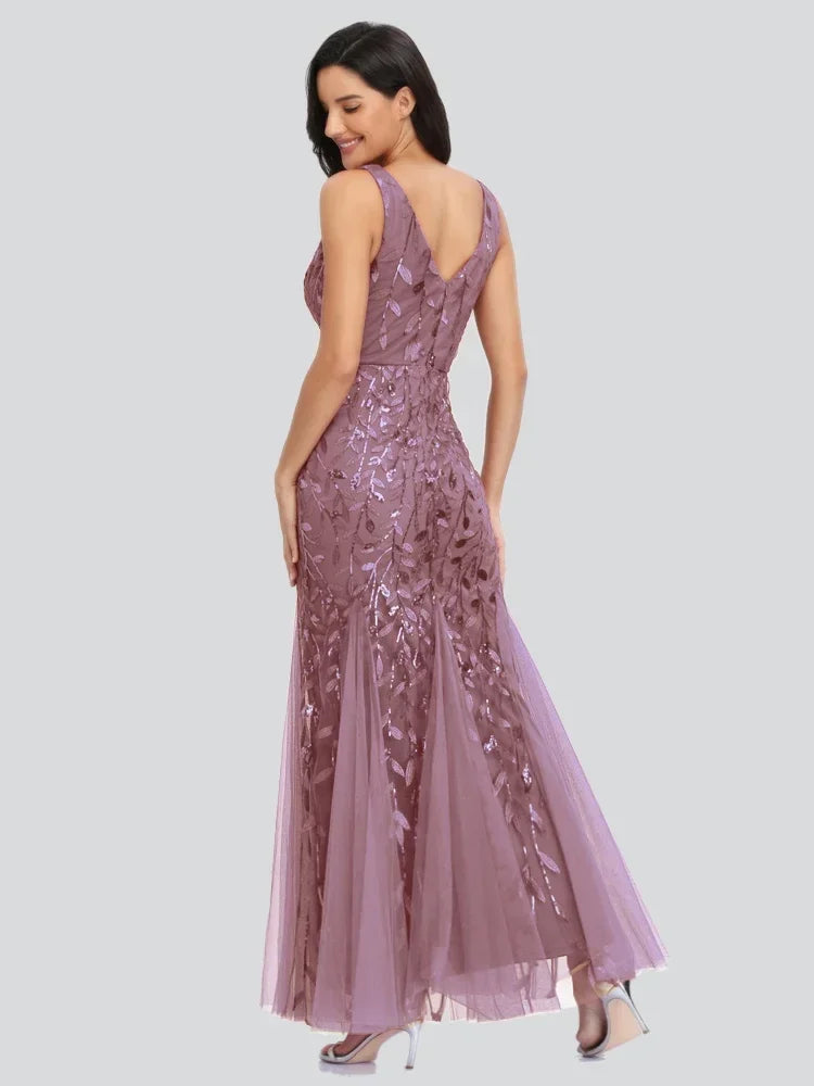 Vrouwen Avondjurk Chiffon met Pailletten Lange Mouwloos 5