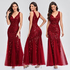 Vrouwen Avondjurk Chiffon met Pailletten Lange Mouwloos 6