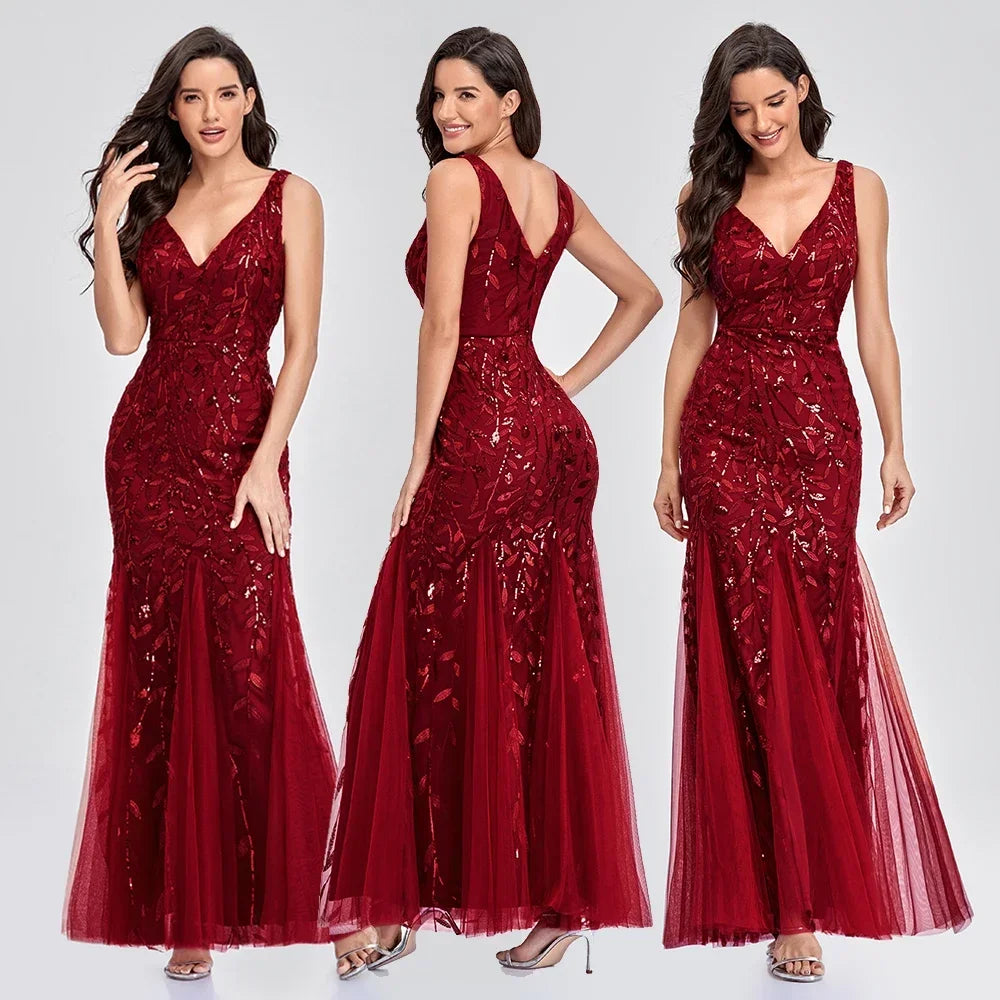Vrouwen Avondjurk Chiffon met Pailletten Lange Mouwloos 6