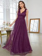 Vrouwen Avondjurk Lang V-Hals Mouwloos Glitter 6