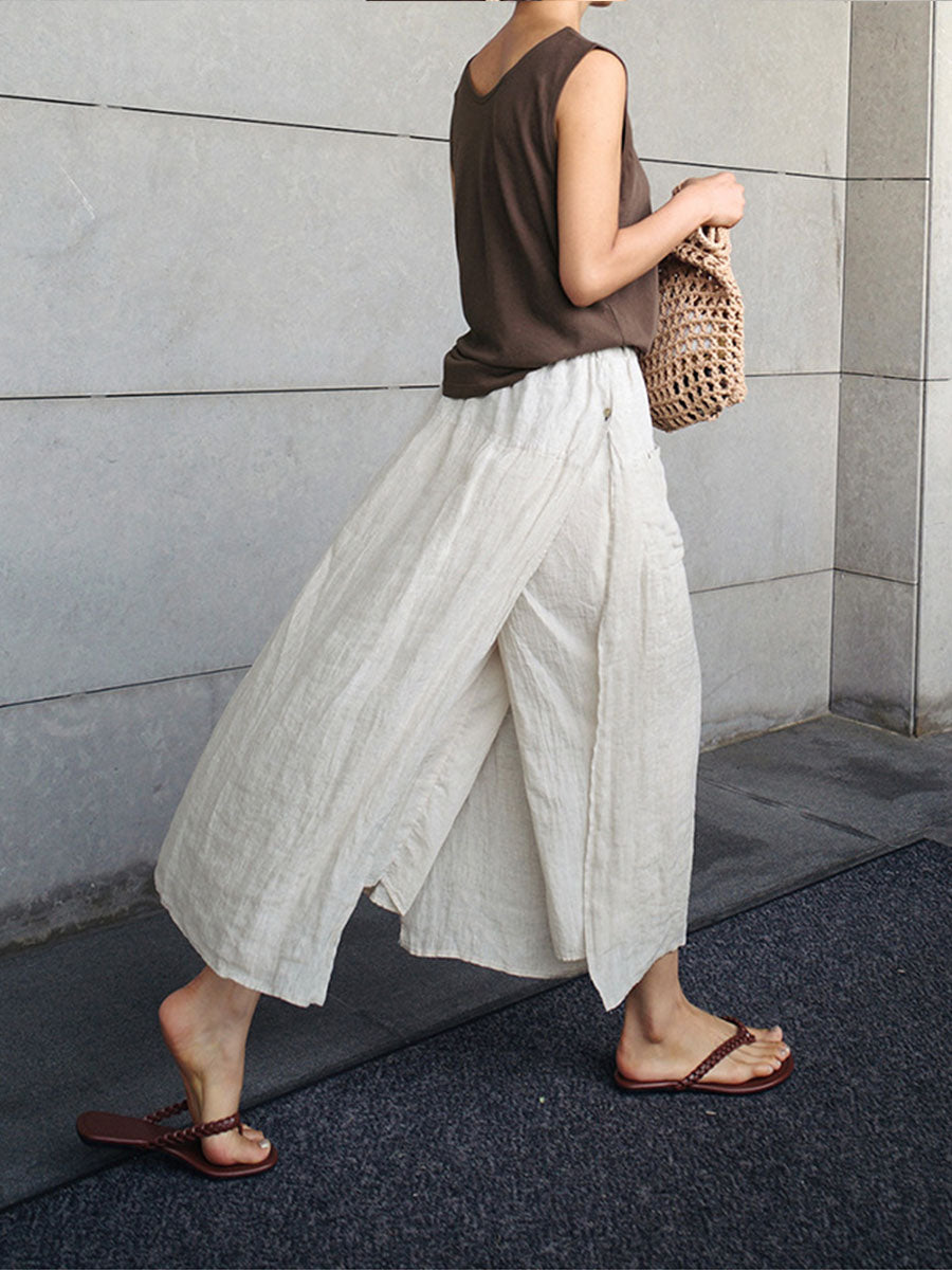 Vrouwen Culottes Linnen Hoge Taille met Zakken 6