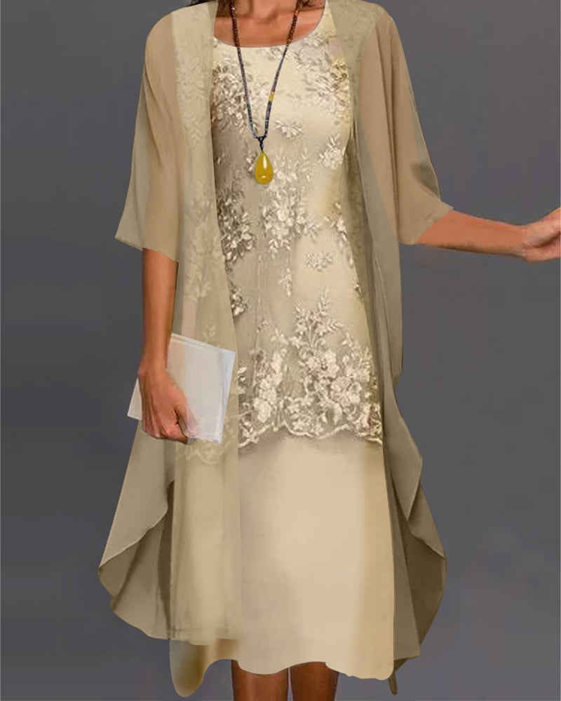 Vrouwen Twee-Piece Jurk Kanten Overlay 1