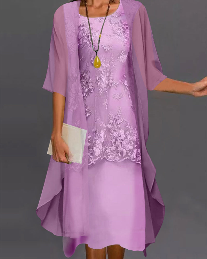 Vrouwen Twee-Piece Jurk Kanten Overlay 2