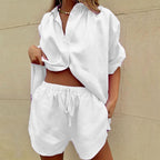 Vrouwen Twee-Piece Set Lichte Linnenmix Shorts en Shirt 0
