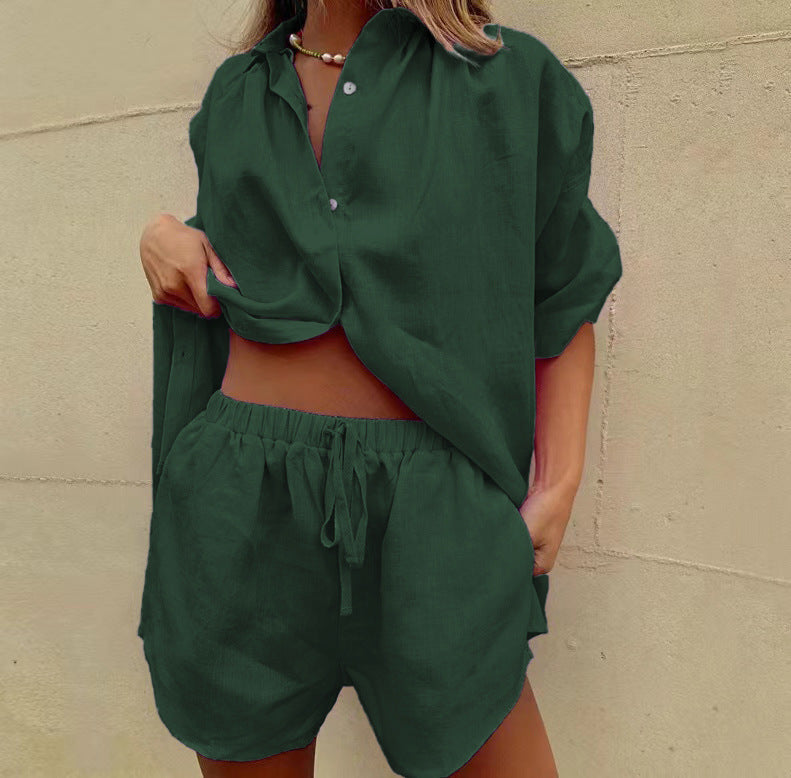 Vrouwen Twee-Piece Set Lichte Linnenmix Shorts en Shirt 10
