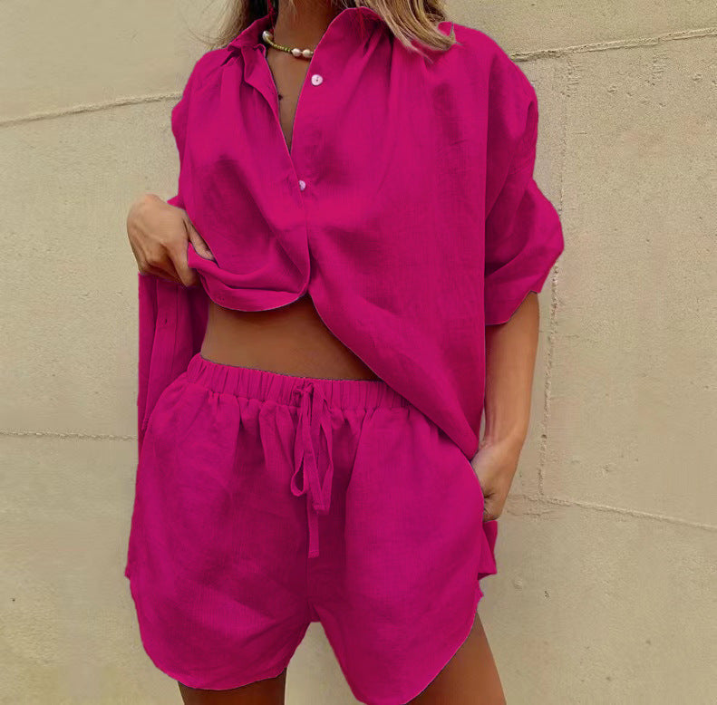 Vrouwen Twee-Piece Set Lichte Linnenmix Shorts en Shirt 11