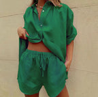 Vrouwen Twee-Piece Set Lichte Linnenmix Shorts en Shirt 12