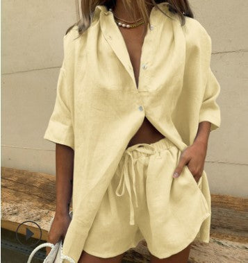 Vrouwen Twee-Piece Set Lichte Linnenmix Shorts en Shirt 13