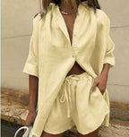 Vrouwen Twee-Piece Set Lichte Linnenmix Shorts en Shirt 13