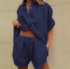 Vrouwen Twee-Piece Set Lichte Linnenmix Shorts en Shirt 4